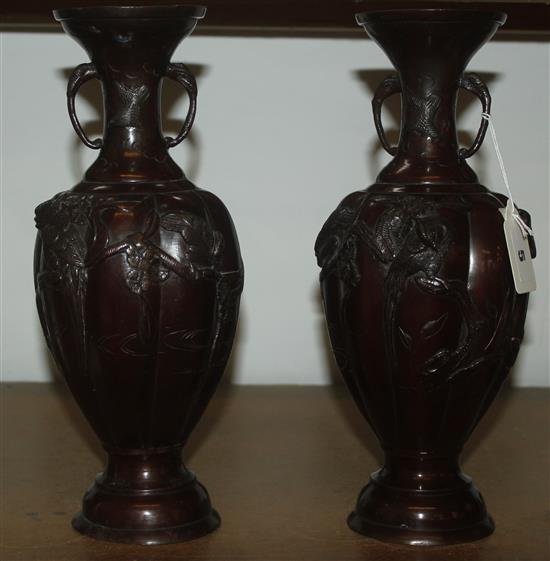 Pair Japanese bronze vases